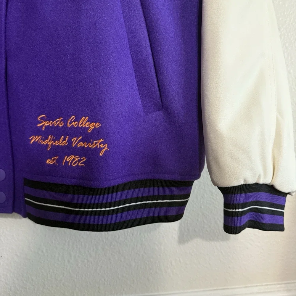H&M DIVIDED PURPLE TWILL BASEBALL‎ VARSITY LOOSE FIT BOMBER JACKET WOMEN Large